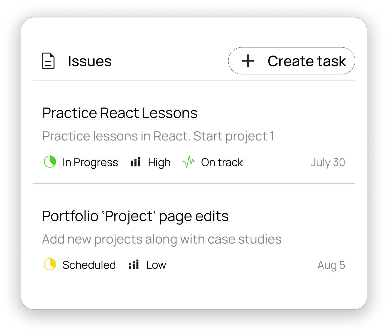 Task Widget Design Challenge mockup